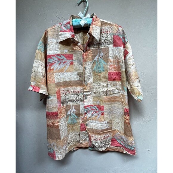 Tori Richard Cotton Lawn Men's Button Up Short Sleeve Leaf Hawaiian Shirt Large - Picture 1 of 8
